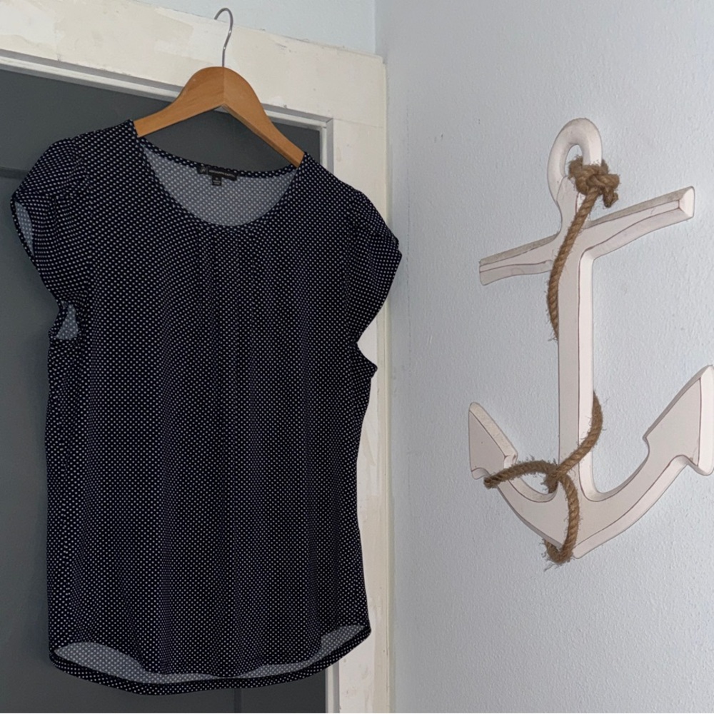 Adrianna Papell Navy Polka Dot Blouse